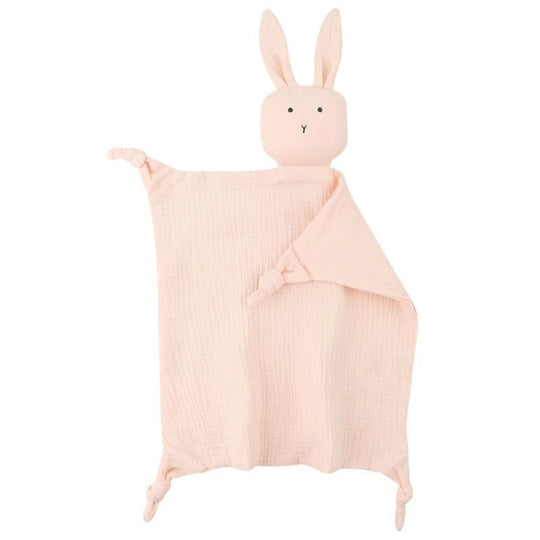 Doudou lapin rose pâle en mousseline pour bébé
