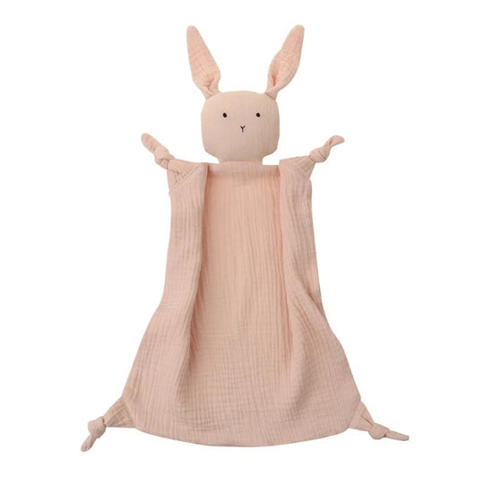 Doudou lapin en mousseline rose poudré pour bébé – Kalinatur