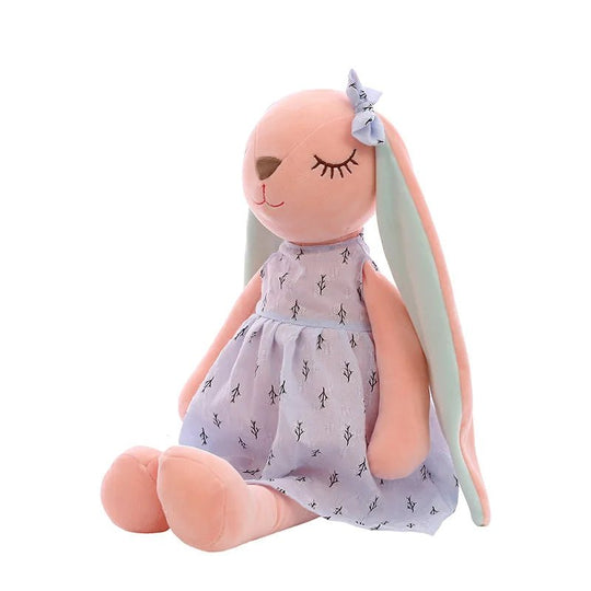 Grande peluche lapin avec robe lavande pour enfant