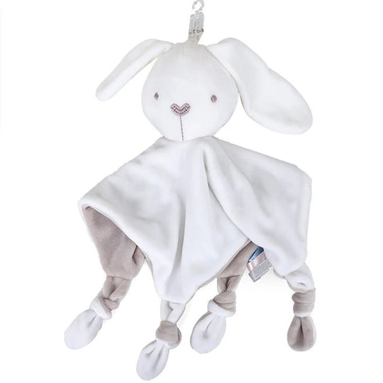 Doudou lapin blanc et gris en velours doux avec nouettes