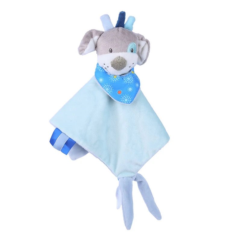 Doudou chien bleu en velours avec bandana à pois pour bébé
