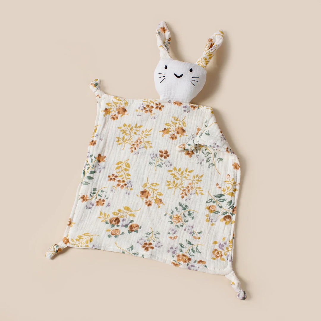 Doudou lapin en mousseline motif fleurs beige clair – Kalinatur