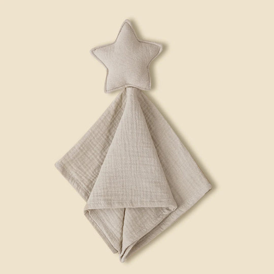 Doudou étoile beige clair en gaze de coton pour nouveau-né