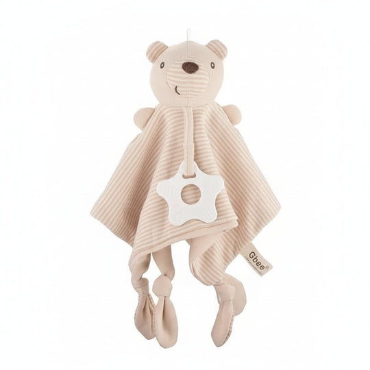 Doudou ours beige ultra-doux pour bébé avec anneau apaisant – Kalinatur
