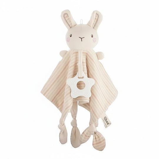 Doudou lapin beige ultra-doux pour bébé avec anneau apaisant – Kalinatur