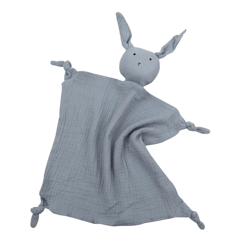 Doudou lapin bleu gris en mousseline pour enfant