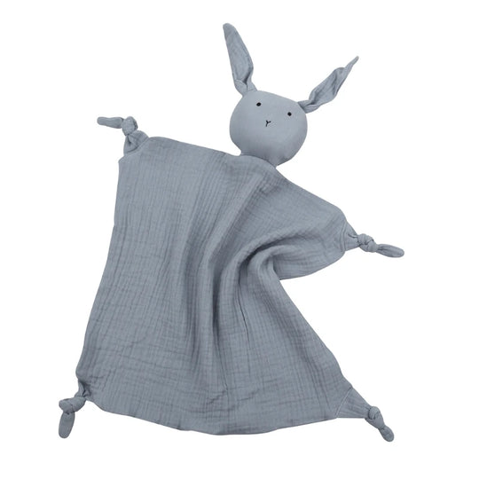 Doudou lapin bleu gris en mousseline pour enfant
