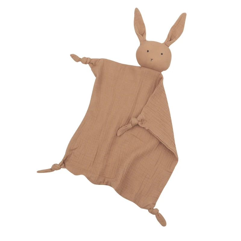 Doudou lapin en mousseline couleur brun naturel pour bébé