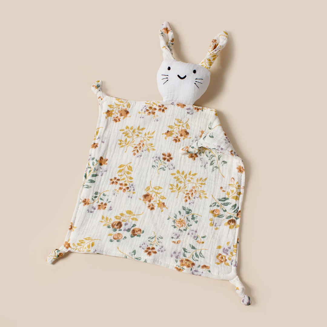 Doudou lapin en mousseline motif fleurs beige clair – Kalinatur