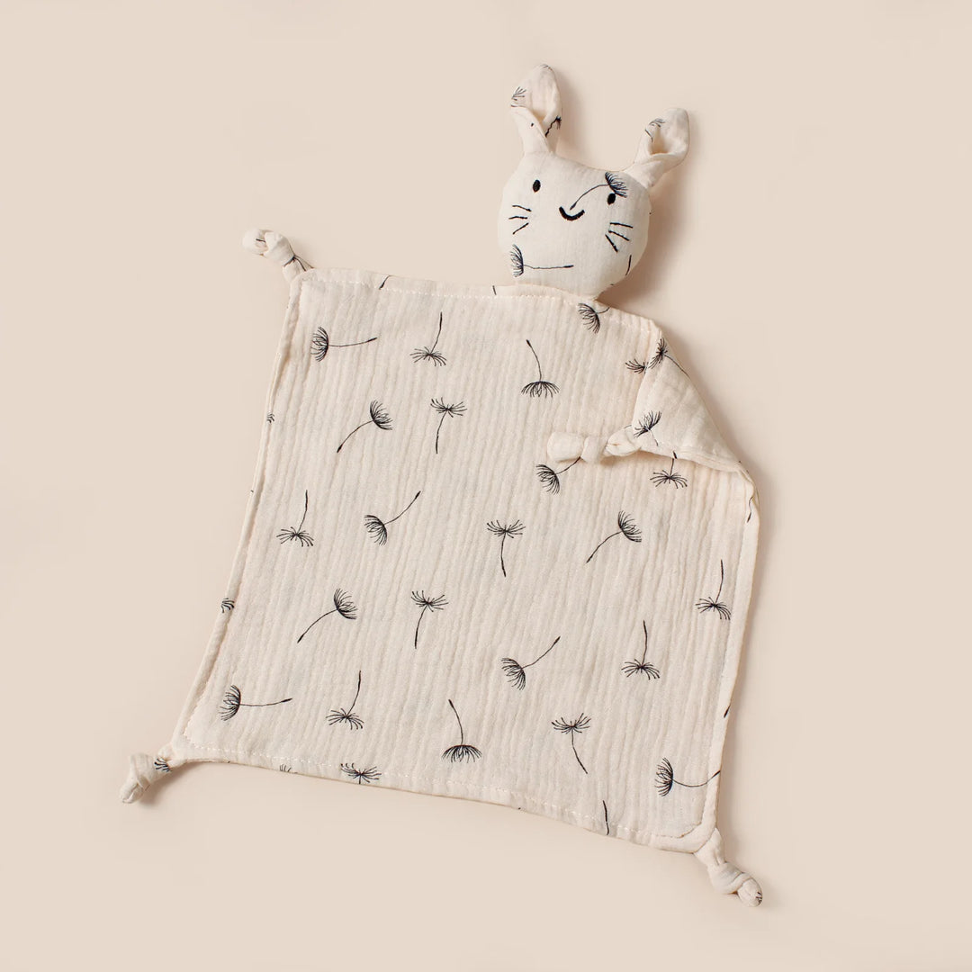 Doudou lapin en mousseline motif pissenlits noirs – Kalinatur