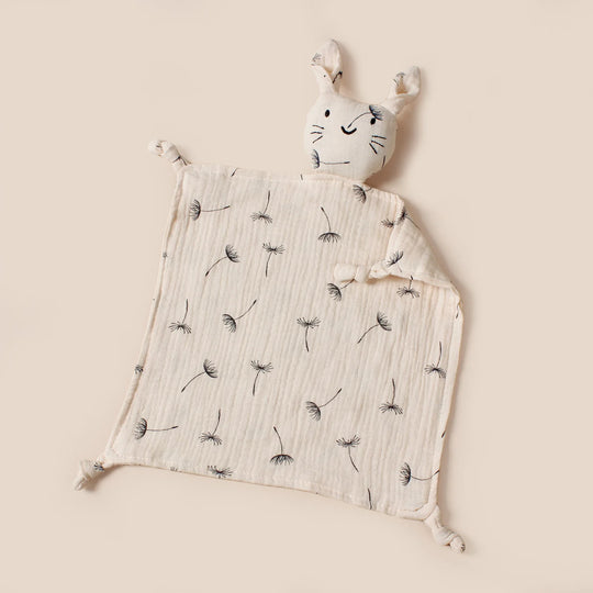 Doudou lapin en mousseline motif pissenlits noirs – Kalinatur