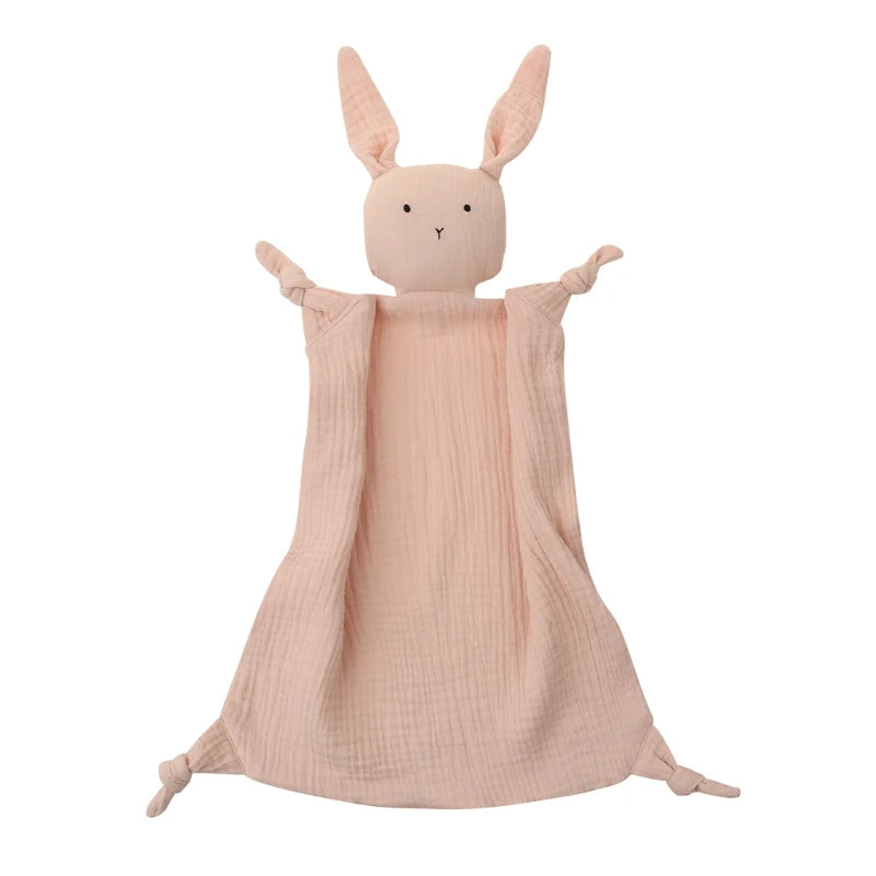 Doudou lapin en mousseline rose poudré pour bébé – Kalinatur