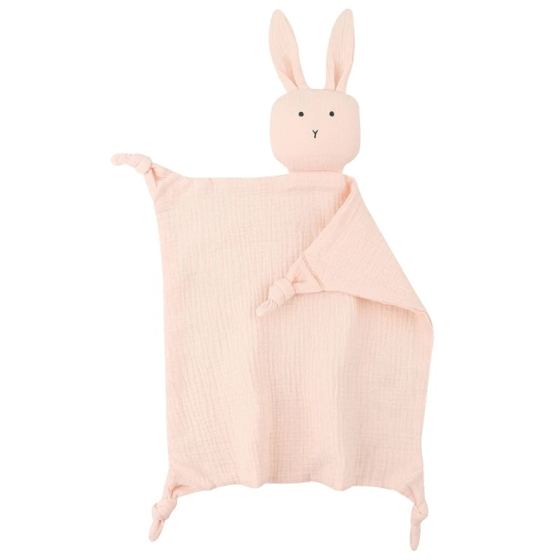 Doudou lapin rose pâle en mousseline pour bébé
