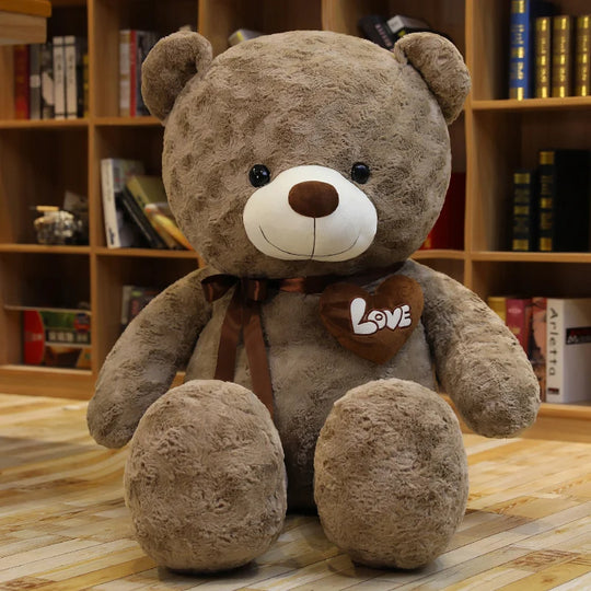 Doudou ours marron Kalinatur avec cœur Love – peluche douce et moelleuse pour bébé