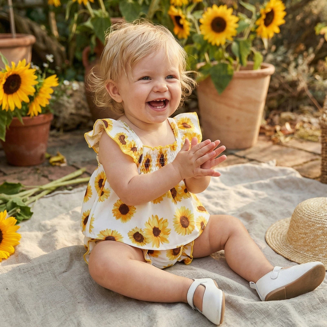 Ensemble Bébé Fille Été – Tenue Fleurie avec Volants et Bandeau Kalinatur