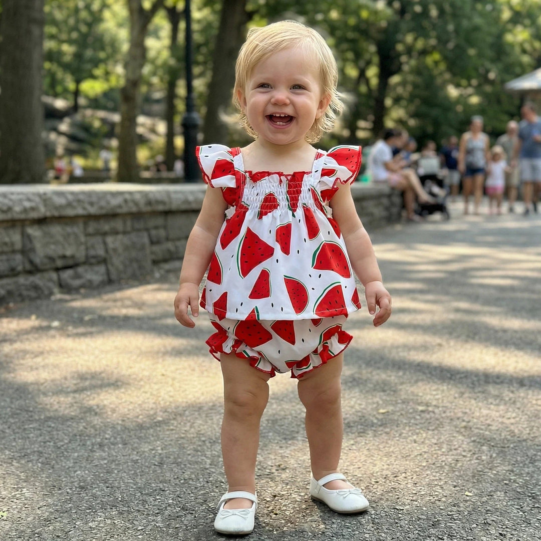 Ensemble Bébé Fille Été – Tenue Fleurie avec Volants et Bandeau Kalinatur
