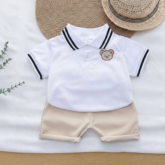polo creme marine ours brodé