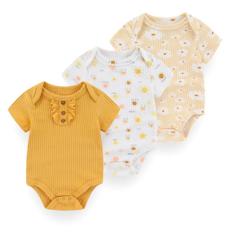 Lot de 3 bodies bébé en coton jaune motif soleil – Kalinatur