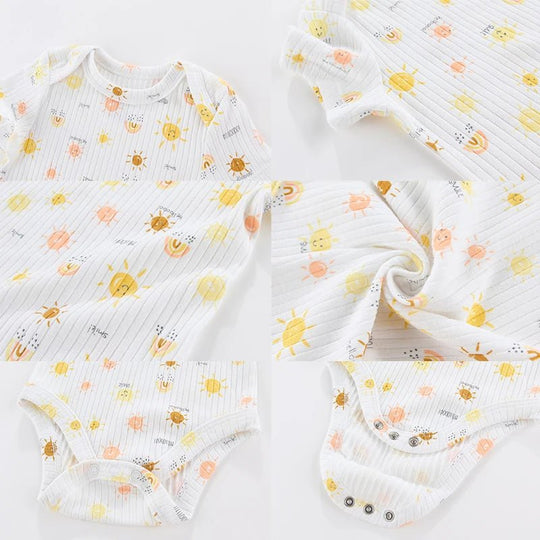 Body bébé blanc en coton côtelé motif soleil – détails Kalinatur