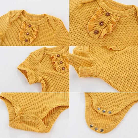 Body bébé jaune en coton avec volants – détails du modèle Kalinatur