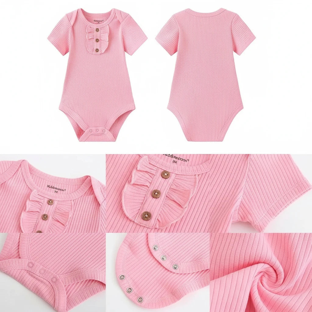 Body bébé rose en coton avec col volanté – détails produit Kalinatur