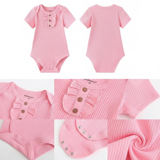 Body bébé rose en coton avec col volanté – détails produit Kalinatur