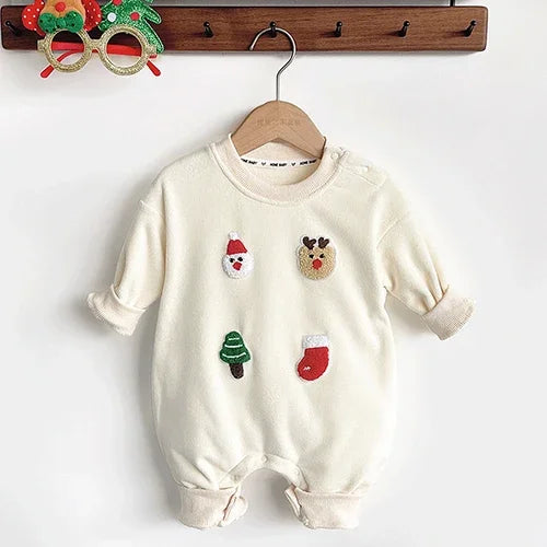 Body bébé crème avec décorations de Noël brodées, tenue chaude et festive Kalinatur.