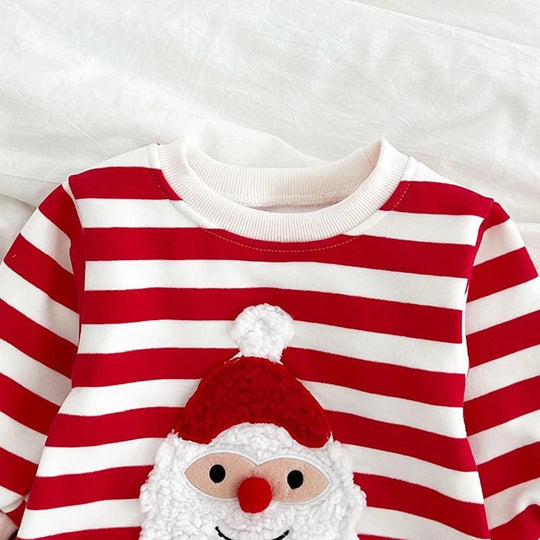 Body bébé Kalinatur à rayures rouges et blanches avec motif Père Noël en relief sur le devant.
