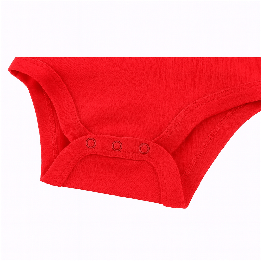 Détail des boutons-pression situés à l’entrejambe du body bébé rouge Kalinatur.