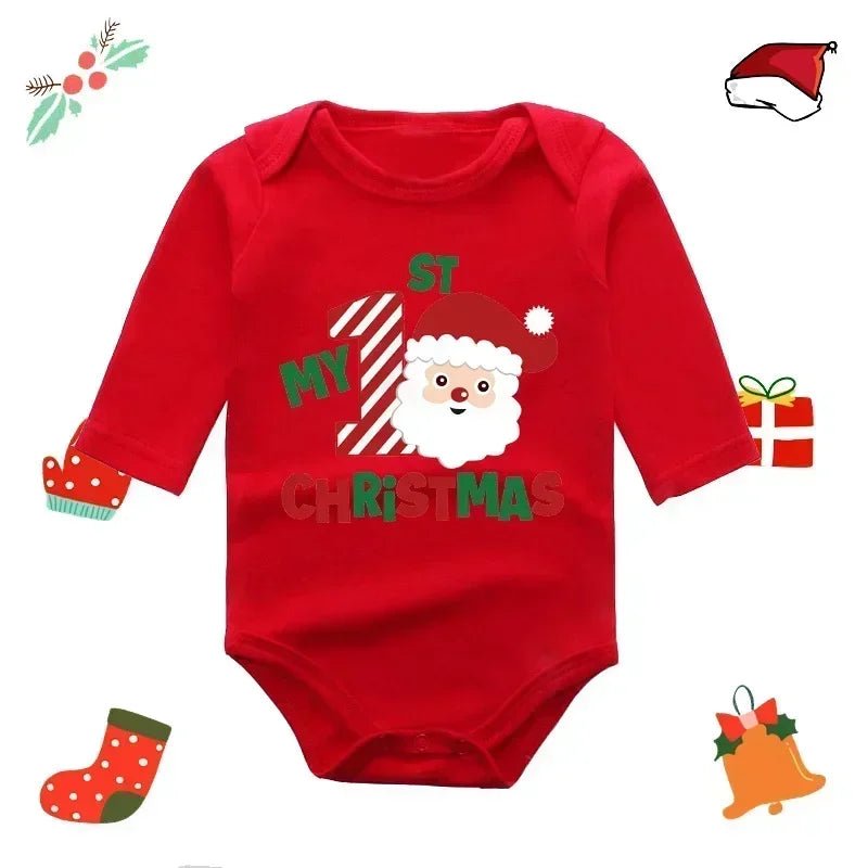 Body bébé rouge Kalinatur à manches longues motif Père Noël avec texte “My 1st Christmas”.