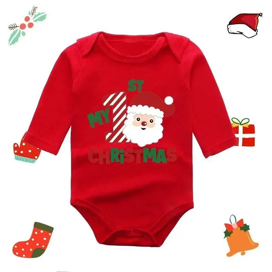 Body bébé rouge Kalinatur à manches longues motif Père Noël avec texte “My 1st Christmas”.