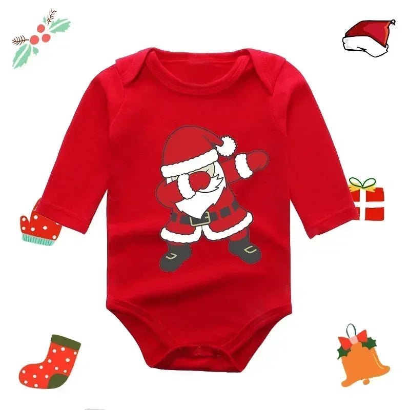 Body bébé rouge Kalinatur à manches longues avec motif Père Noël en train de faire un dab.