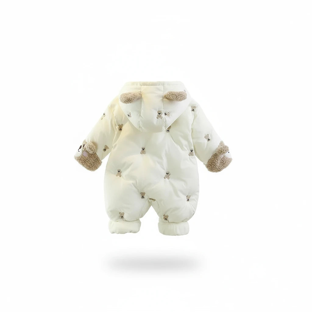 Vue de dos de la combinaison d hiver pour bebe blanche Kalinatur motif ours
