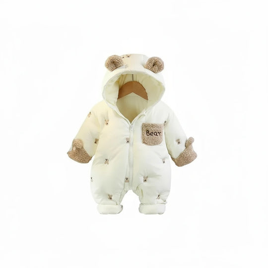 Combinaison d hiver pour bebe blanche Kalinatur avec capuche oreilles d ours et motifs bear