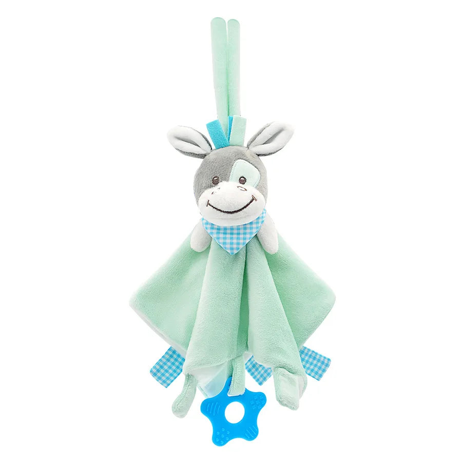 Doudou âne vert mint avec lange doux et anneau étoile bleu