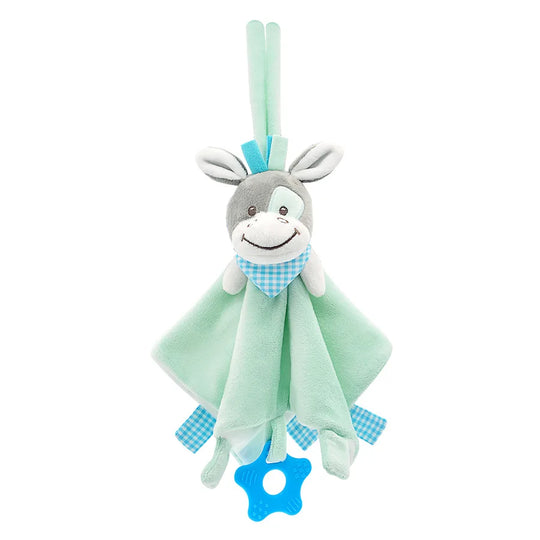 Doudou âne vert mint avec lange doux et anneau étoile bleu