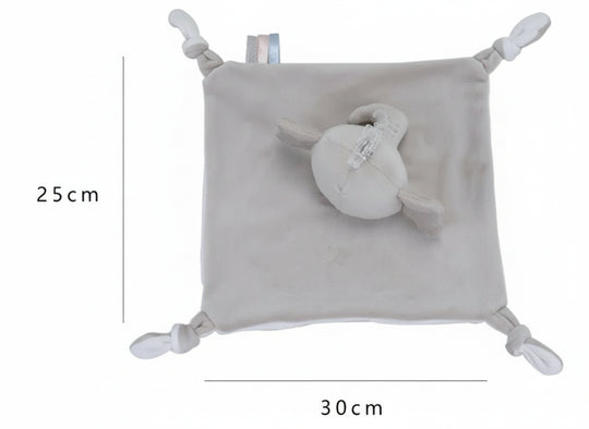 Doudou éléphant gris carré 25 par 30 centimètres en velours doux