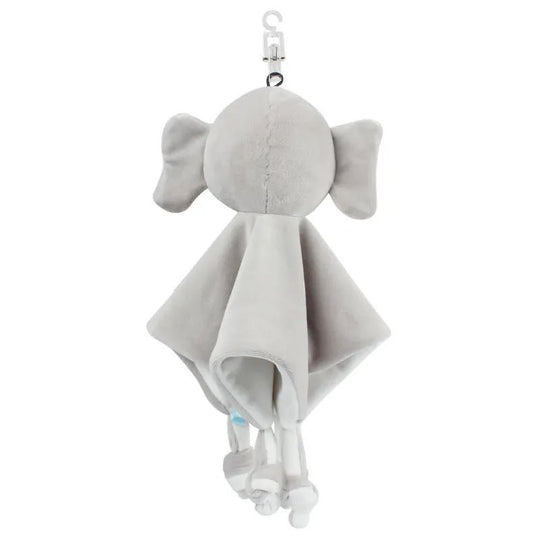 Doudou éléphant gris vu de dos avec lange en velours