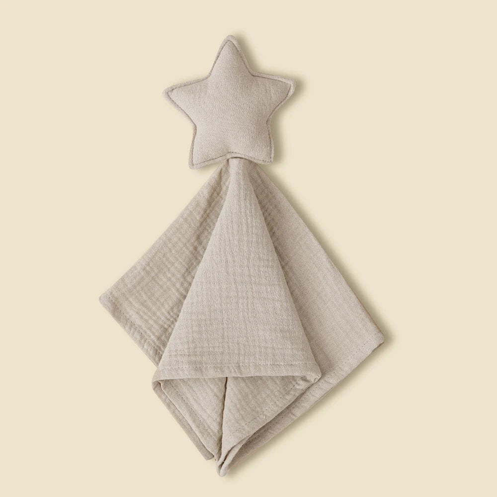 Doudou étoile beige clair en gaze de coton pour nouveau-né