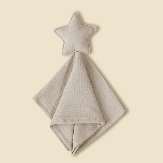 Doudou étoile beige clair en gaze de coton pour nouveau-né