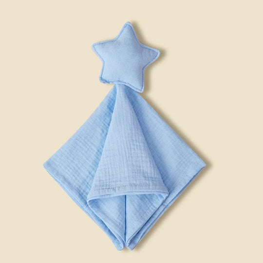 Doudou étoile bleu en gaze de coton pour bébé
