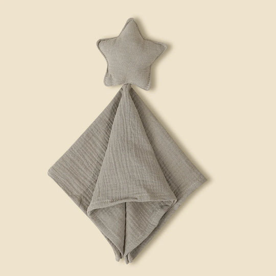 Doudou étoile gris clair en gaze de coton pour bébé