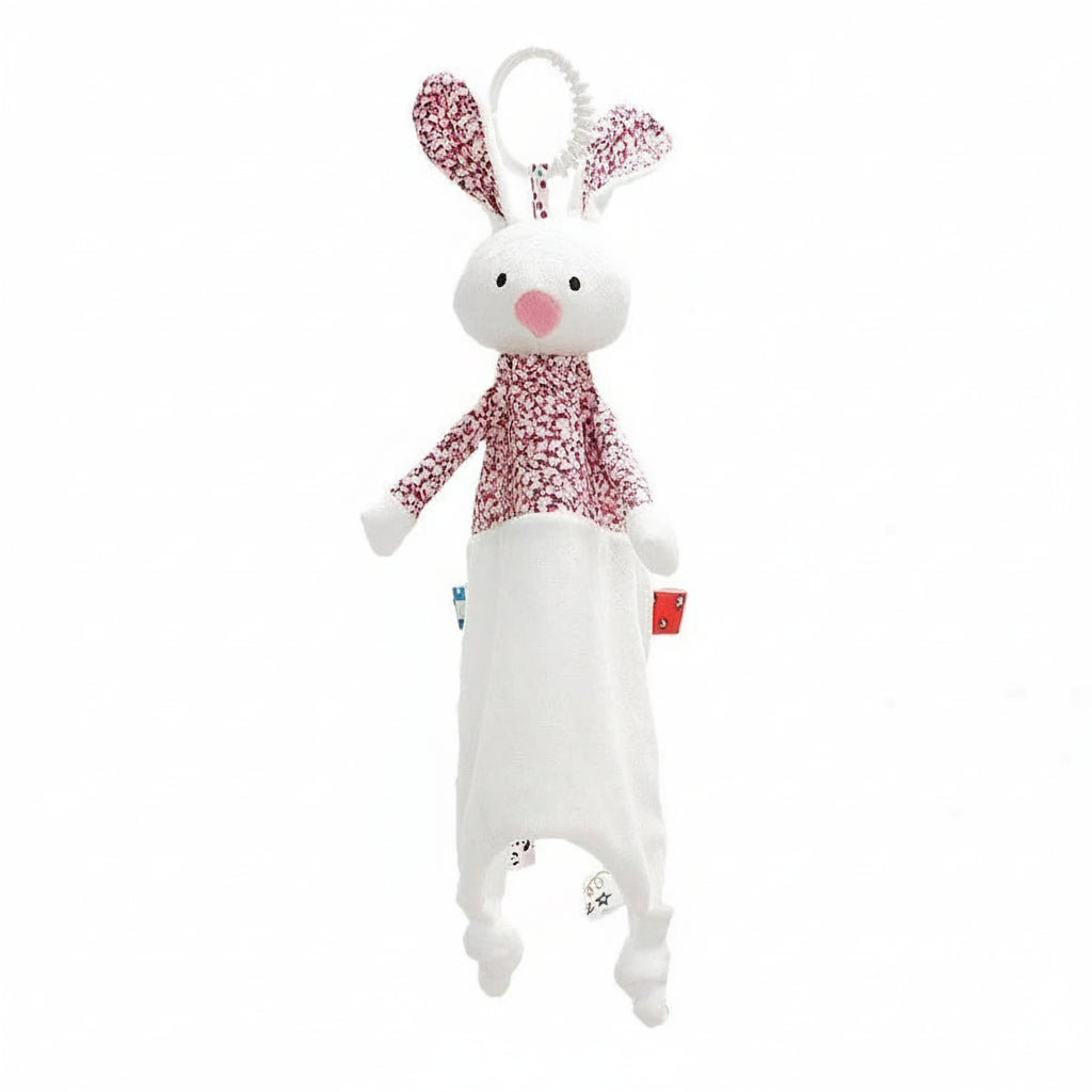 Doudou lapin rose et blanc avec corps long 32 cm pour bébé