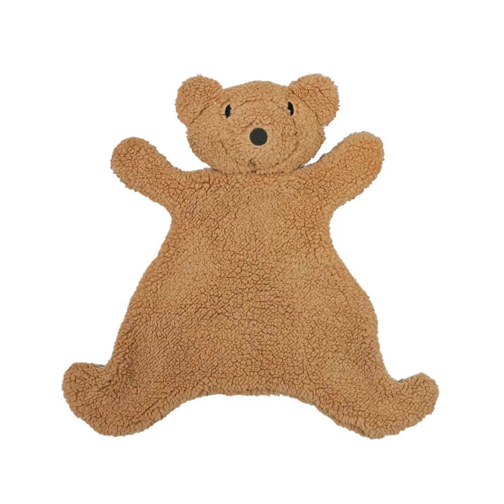 Doudou ours plat couleur caramel en tissu bouclette