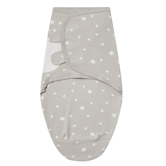 Gigoteuse grise pour bébé avec un motif d’étoiles blanches, modèle Kalinatur.