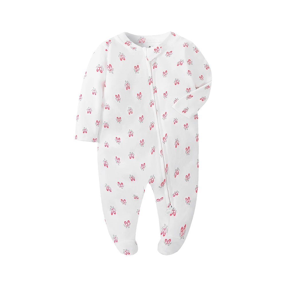 Grenouillère pour bébé en coton blanc, imprimée de petits papillons roses, fermeture zippée – collection Kalinatur