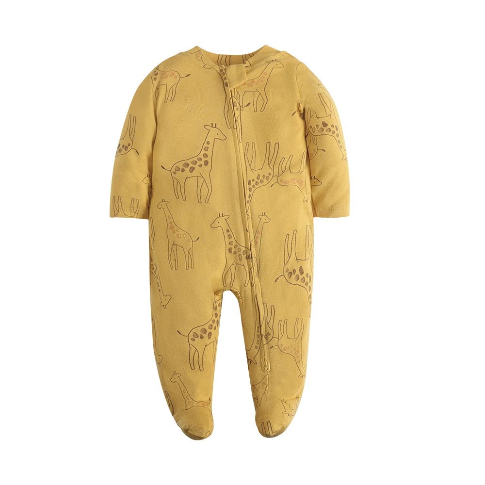 Grenouillère pour bébé en coton jaune, imprimée de girafes, fermeture zippée – collection Kalinatur