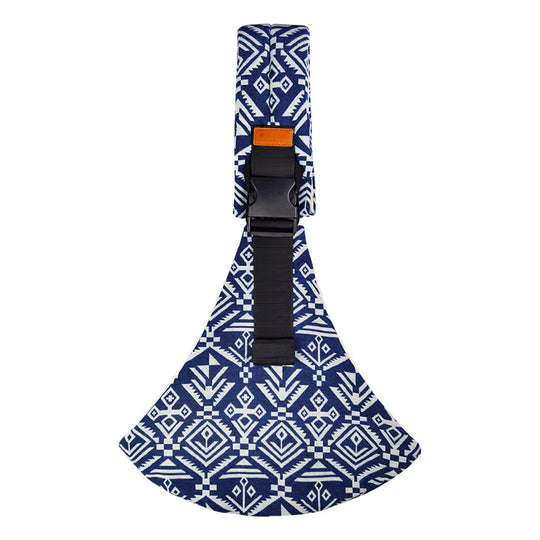 Harnais de sécurité pour bébé Kalinatur, motif tribal bleu et blanc, avec boucle renforcée.
