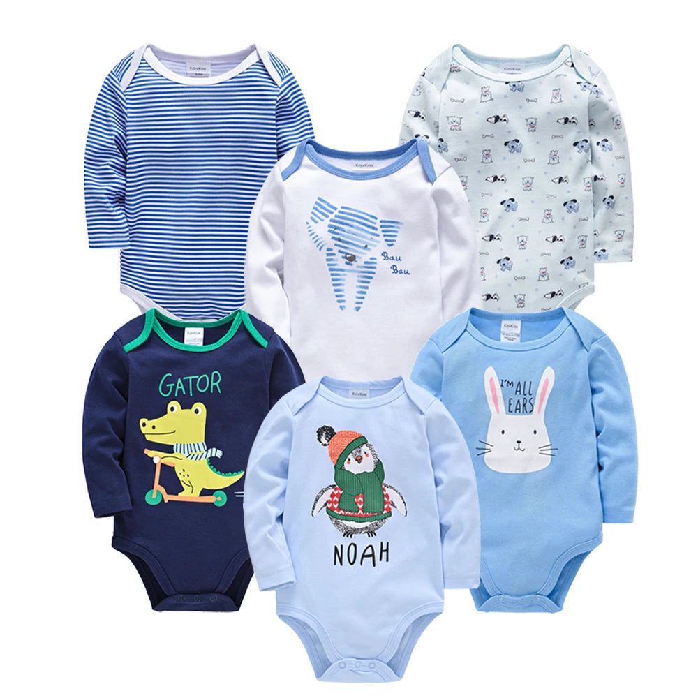 **Lot de 6 bodies bébé garçon à manches motif pingouin et unis
