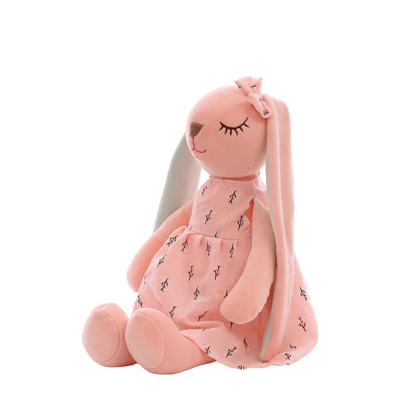 Grande peluche lapin rose en robe fleurie pour enfant